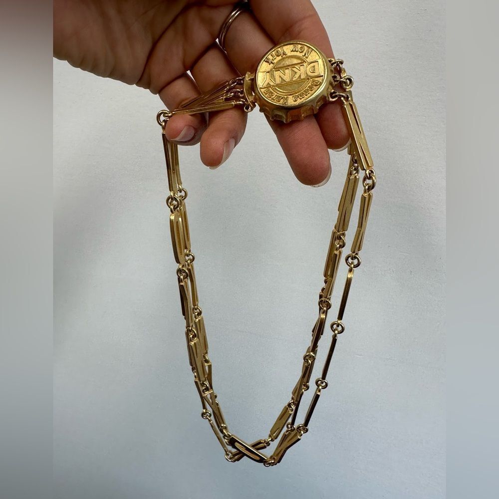 Vintage DKNY 80’s RARE Bottle Cap Layered Necklace Gold Tone - Picture 6 of 13